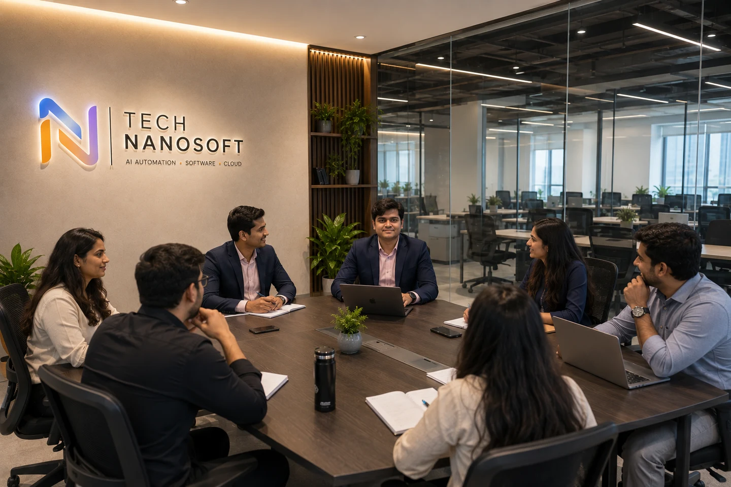 Technanosoft leadership meeting in the company office